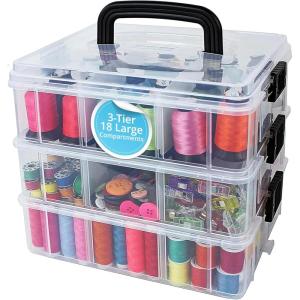 imageBins ampamp Things Bead Organizer with Adjustable Compartments  Durable Toy Organizers and Storage Solution for Dolls Crafts Mini Toy Figures Jewelry and Beads  3 Tier 18 CompartmentsClear