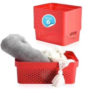 imageBins ampamp Things Plastic Storage Bin  Basket Organizer Bins  Suitable as Laundry Bin Closet Basket Book Shelf Pantry Storage  Room Essentials  For Bathroom Cabinet ampamp Kitchen  Set of 6  RedRed