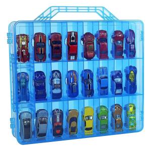 imageBins ampamp Things Hot Wheels Display Case and Toy Car Storage Organizer Double sided 48  Multi Compartment Plastic Car Toy Organizer Compatible with Lego LOL Surprise Matchbox cars storage case  Blue