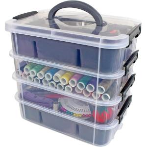 imageBins ampamp Things Stackable Storage Container with 2 Trays  Gray Craft StorageCraft Organizers and Bead Organizer BoxArt SupplyGrey