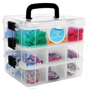 image:imageBins amp Things 3Tier Sewing Kit  Stackable Craft Storage Box with Dividers  Plastic Nail Polish Organizer Storage Containers for Beads Sewing Supplies and Art Organizers  LargeClear
